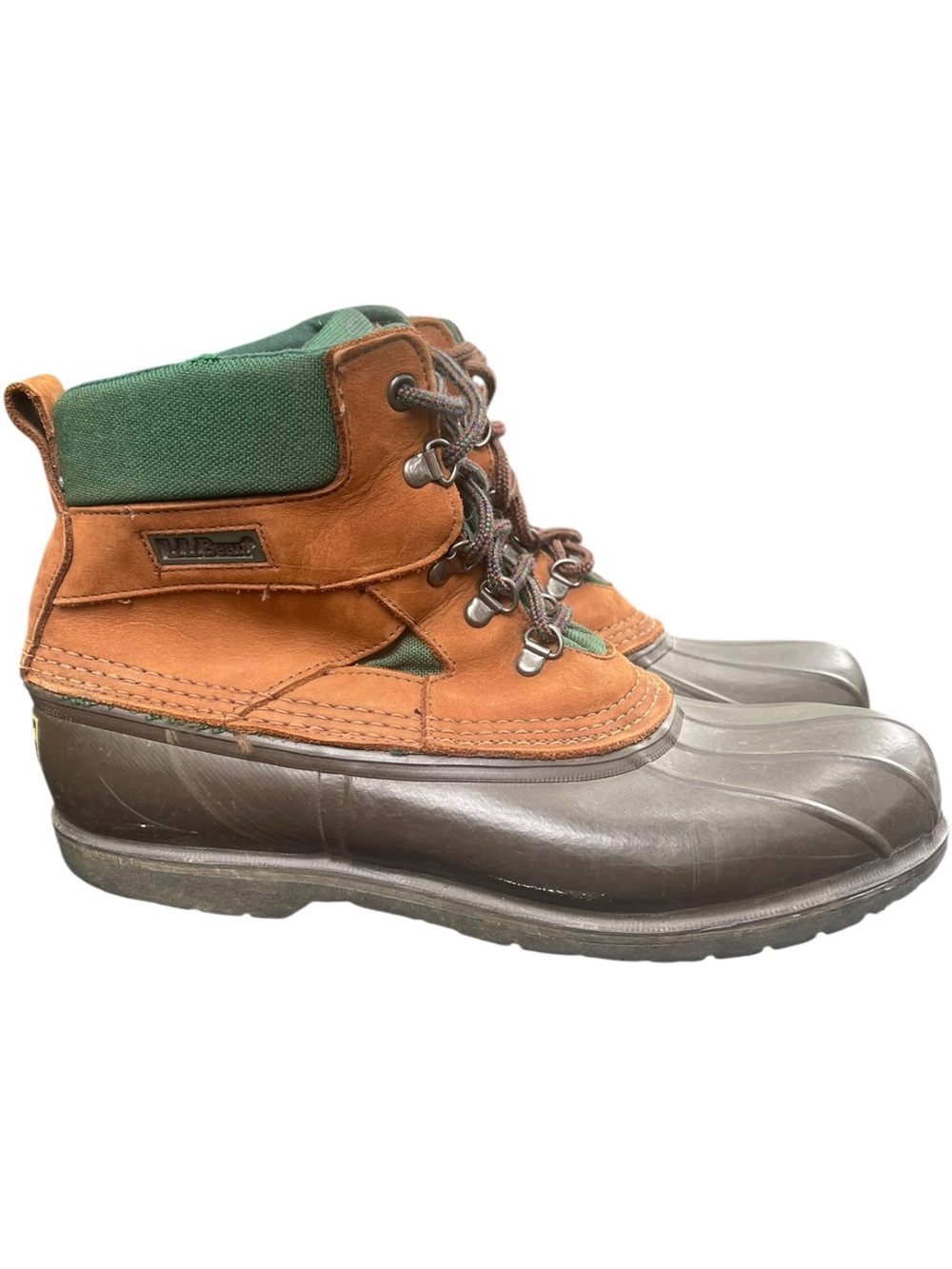 LL BEAN Classic Waterproof Duck Boots in Brown/Green Padded Collar Size 11 M